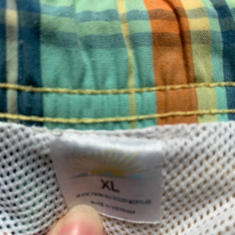 Faherty Men's Swim Trunks Yellow/Blue Plaid Size XL Mesh Lining Beach Vacation - Picture 5 of 7
